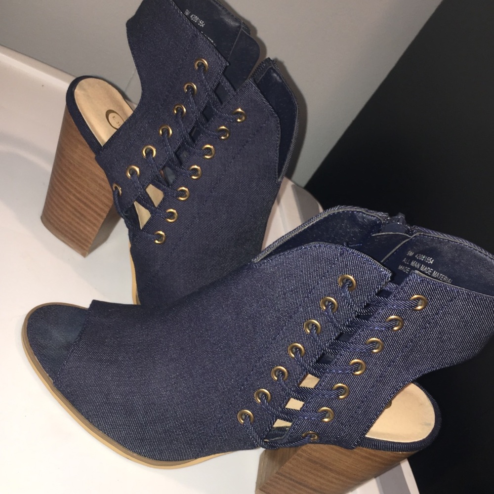 SOLD - Cato | Denim Peep toe booties - Picture 7 of 7